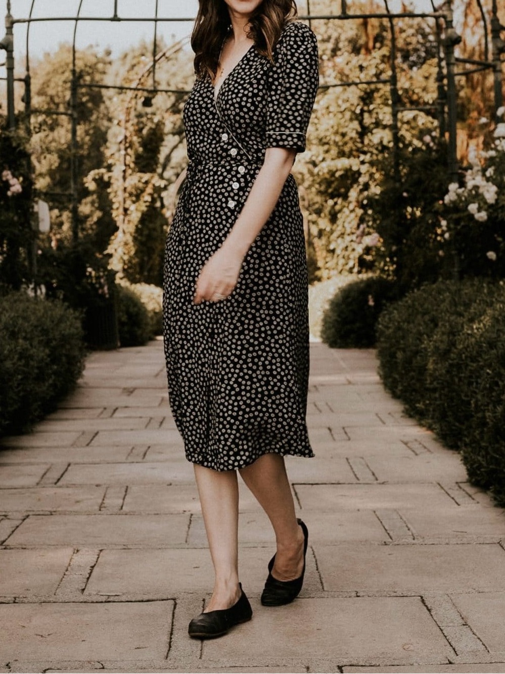 Rouje Gabin Wrap Midi Dress in Black white size 34/2